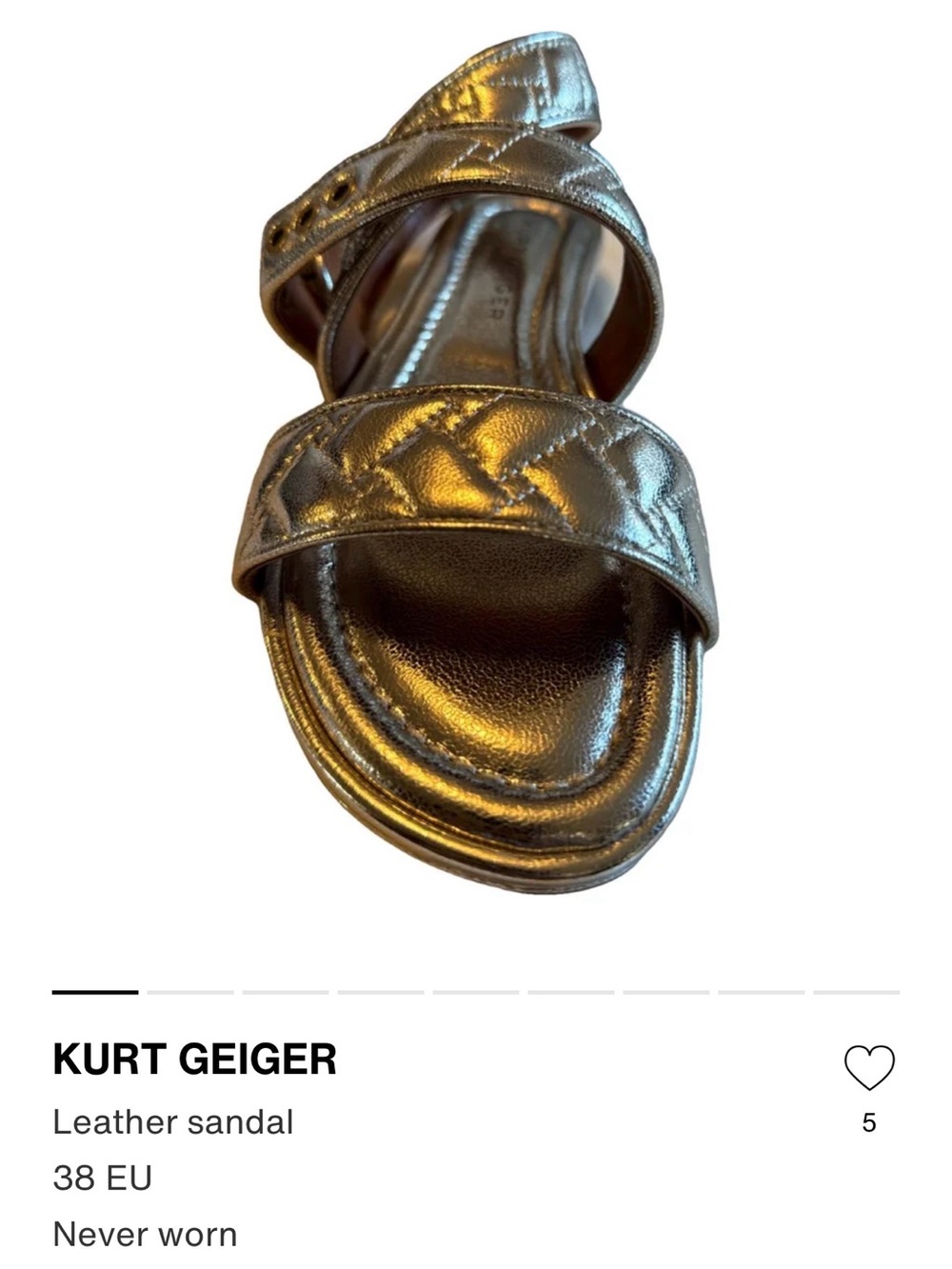 Kurt Geiger Metallic Gold Quilted Strap Sandal